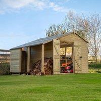 10' x 8' Forest Timberdale 25yr Guarantee Tongue & Groove Pressure Treated Double Door Apex Shed with Logstore (3.56m x 3.05m)