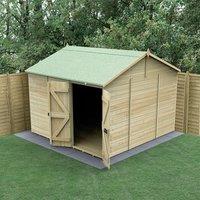 10' x 10' Forest Timberdale 25yr Guarantee Tongue & Groove Pressure Treated Windowless Double Door Reverse Apex Shed (3.21m x 3.05m)