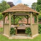 12'x10' (3.6x3.1m) Luxury Wooden Furnished Garden Gazebo with Country Thatch Roof - Seats up to 10 p