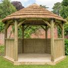 12'x10' (3.6x3.1m) Luxury Wooden Garden Gazebo with Thatched Roof - Seats up to 10 people