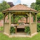 12'x10' (3.6x3.1m) Luxury Wooden Furnished Garden Gazebo with New England Cedar Roof - Seats up to 1