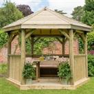 12'x10' (3.6x3.1m) Luxury Wooden Furnished Garden Gazebo with Traditional Timber Roof - Seats up to 