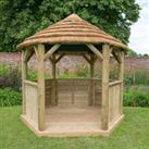 10'x9' (3x2.7m) Luxury Wooden Garden Gazebo with Thatched Roof - Seats up to 10 people