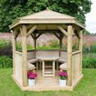 10'x9' (3x2.7m) Luxury Wooden Furnished Garden Gazebo with Traditional Timber Roof - Seats up to 10 