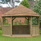 15'x13' (4.7x4m) Luxury Wooden Garden Gazebo with Thatched Roof - Seats up to 19 people