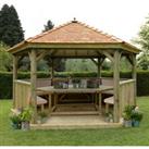15'x13' (4.7x4m) Luxury Wooden Furnished Garden Gazebo with New England Cedar Roof - Seats up to 19 people