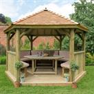 13'x12' (4x3.5m) Luxury Wooden Furnished Garden Gazebo with New England Cedar Roof - Seats up to 15 