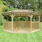17'x12' (5.1x3.6m) Premium Oval Wooden Garden Gazebo with Timber Roof - Seats up to 22 people
