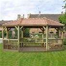 20'x15' (6x4.7m) Premium Oval Furnished Wooden Garden Gazebo with New England Cedar Roof - Seats up 