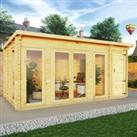 Mercia Studio 5m x 3m Double Glazed Pent Log Cabin with Side Shed (28mm)