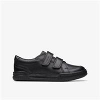 Clarks Boys Fawn Strap Kid Black Leather Shoes Leather School