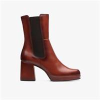 Clarks Womens Pique Up Dark Tan Leather Ankle Boots Leather Casual