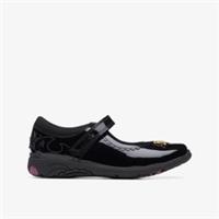 Clarks Girls Relda Sea Kid Black Patent Bar Shoes Patent School