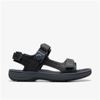 Clarks Mens Saltway Trail Black Leather Flat Sandals