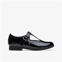 Clarks Girls Scala Dress Kid Black Patent T Bar Shoes Patent School