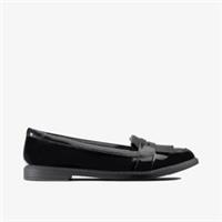 Clarks Girls Scala Bright Youth Black Patent Loafers Patent School
