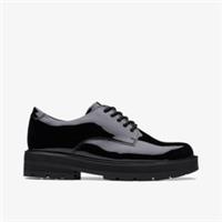 Clarks Girls Prague Lace Youth Black Patent Brogues Patent School