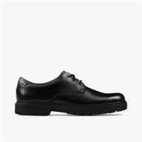 Clarks Boys Loxham Derby Youth Black Leather Derby Shoes Leather School