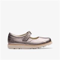 Clarks Girls Crown Hope Kid Pewter Bar Shoes Leather Casual
