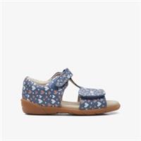 Clarks Girls Zora Beat Toddler Denim Print Flat Sandals Leather Casual