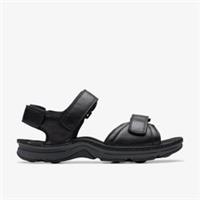 Clarks Mens ATL Part Black Tumbled Flat Sandals Leather Casual