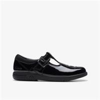 Clarks Girls Jazzy Tap Kid Black Patent T Bar Shoes Patent School