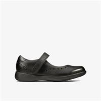 Clarks Girls Etch Craft Toddler Black Leather Bar Shoes Leather School