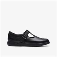 Clarks Girls Jazzy Tap Kid Black Leather T Bar Shoes Leather School