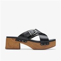 Clarks Womens Sivanne Walk Black Leather Heeled Sandals Leather Casual