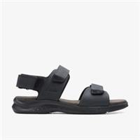 Clarks Mens Hapsford Creek Black Tumbled Leather Flat Sandals Leather