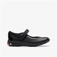 Clarks Girls Sea Jewel Kid Black Leather Shoes