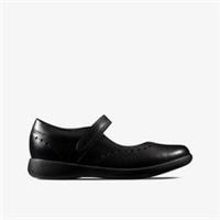 Clarks Girls Etch Craft Kid Black Leather Bar Shoes