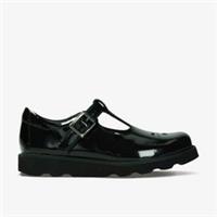 Clarks Girls Crown Wish Kid Black Patent T Bar Shoes