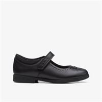 Clarks Girls Magic Step Bar Kid Black Leather T Bar Shoes