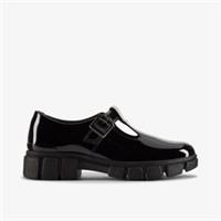 Clarks Girls Evyn Bar Youth Black Patent T Bar Shoes Patent School