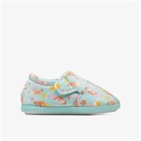 Clarks Girls Fluffy Snug Toddler Blue Print Slippers Textile Casual