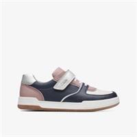 Clarks Girls Fawn Craft Youth Pink/Navy Combination Shoes Leather Casual