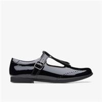 Clarks Girls Scala Teen Youth Black Patent T Bar Shoes Patent School