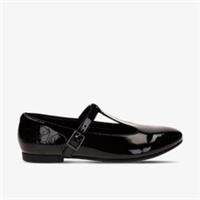 Clarks Girls Selsey Fudge Youth Black Patent T Bar Shoes Patent Smart,Sports