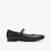 Clarks Girls Scala Gem Kid Black Leather Mary Jane Leather School