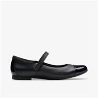 Clarks Girls Scala Gem Youth Black Leather Mary Jane Leather School