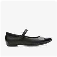 Clarks Girls Tizz Talk Youth Black Leather Shoes Leather School
