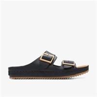 Clarks Womens Brookleigh Sun Black Leather Flat Sandals Leather Casual