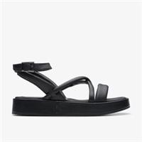 Clarks Womens Alda Cross Black Leather Flat Sandals Leather Casual
