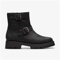 Clarks Womens Ledwick Haley Black Oily Leather Ankle Boots Leather Casual