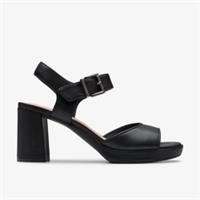Clarks Womens AmbyrLyn Faye Black Leather Heeled Sandals Leather Smart