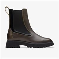 Clarks Womens Stayso Rise Olive Leather Chelsea Boots Leather Casual