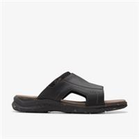 Clarks Mens Walkford Band Black Leather Flat Sandals Leather Casual