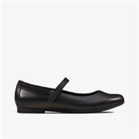 Clarks Girls Scala Dawn Youth Black Leather Bar Shoes Leather School