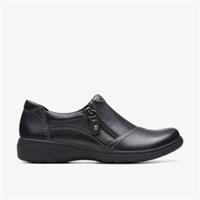 Clarks Womens Carleigh Ray Black Leather Slip Ons Leather Casual
